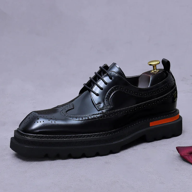 Platform Genuine Leather Wingtip Shoes