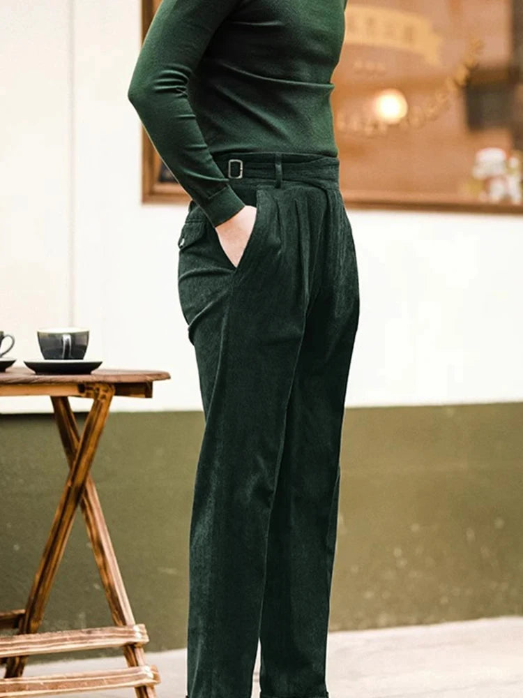 Solid Vintage Belt Corduroy Trousers