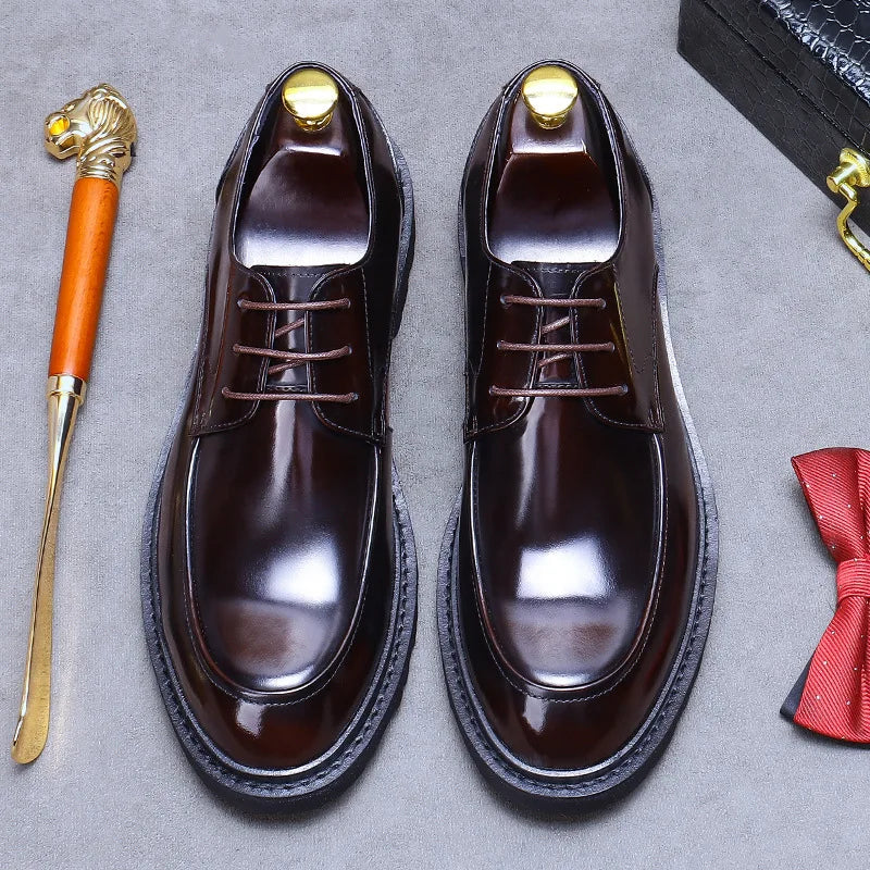 Rounded Toe Polished Derby Shoes
