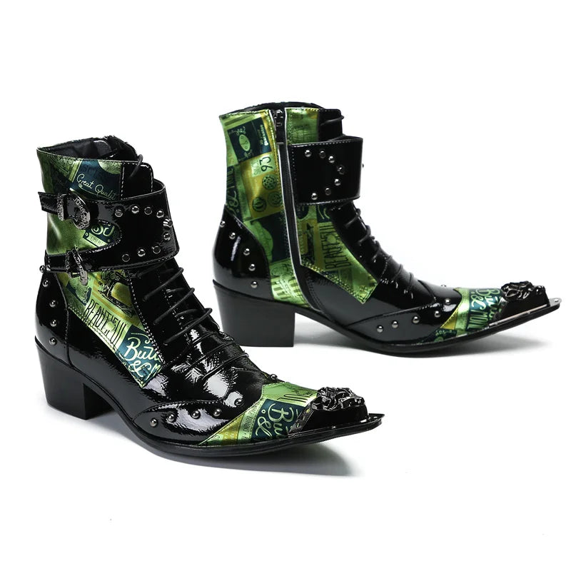 Metal Toe High-Top Pathcwork Boots
