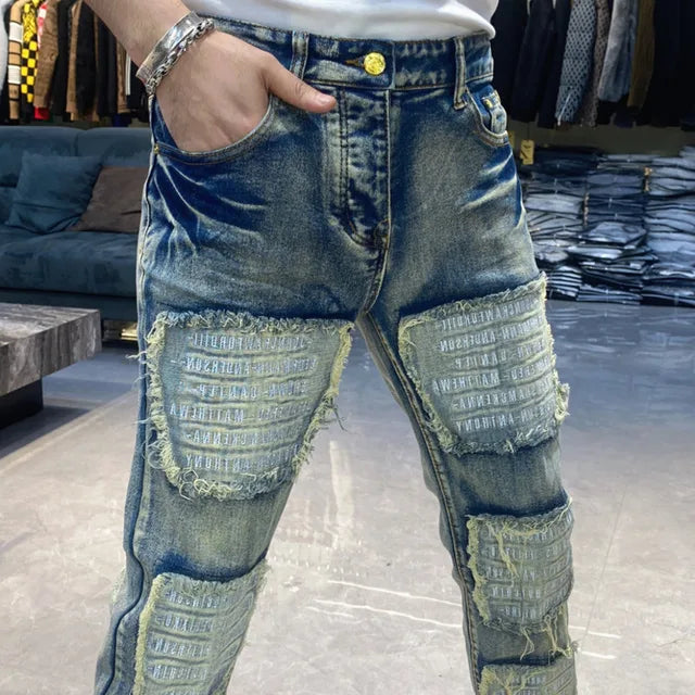 Streetwear Retro Ripped Patch Jeans