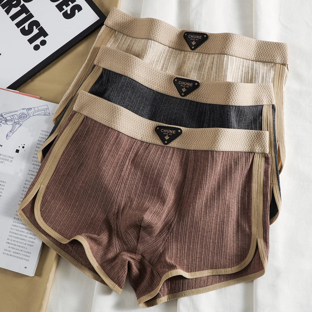 Breathable Solid Striped Elastic Boxer Set