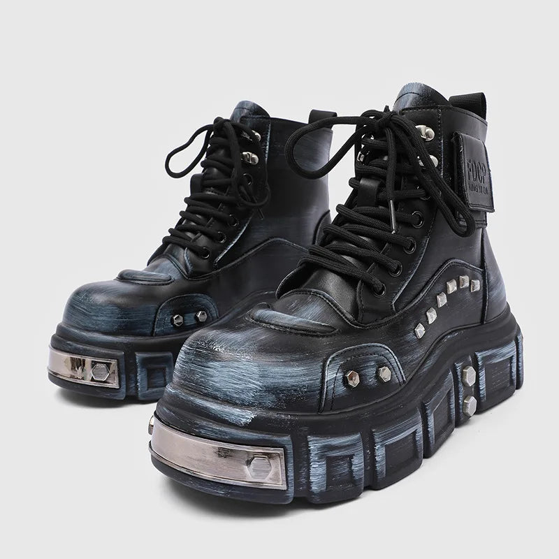 Metal Punk Style Platform Boots