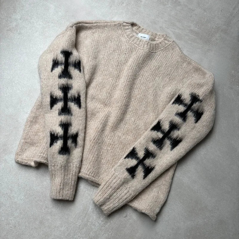 Y2k Retro Cross Printed Knitwear Sweater