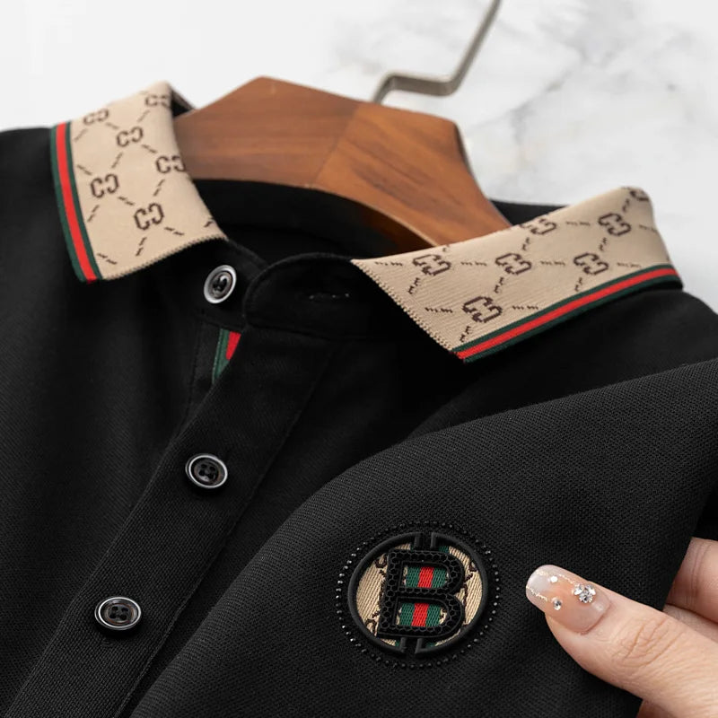 Collar Patterned Embroidery Polo Shirt