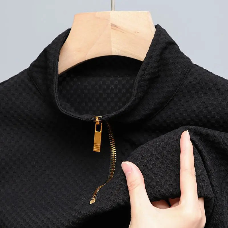 Plaid Geometric Jacquard Zipper Sweater