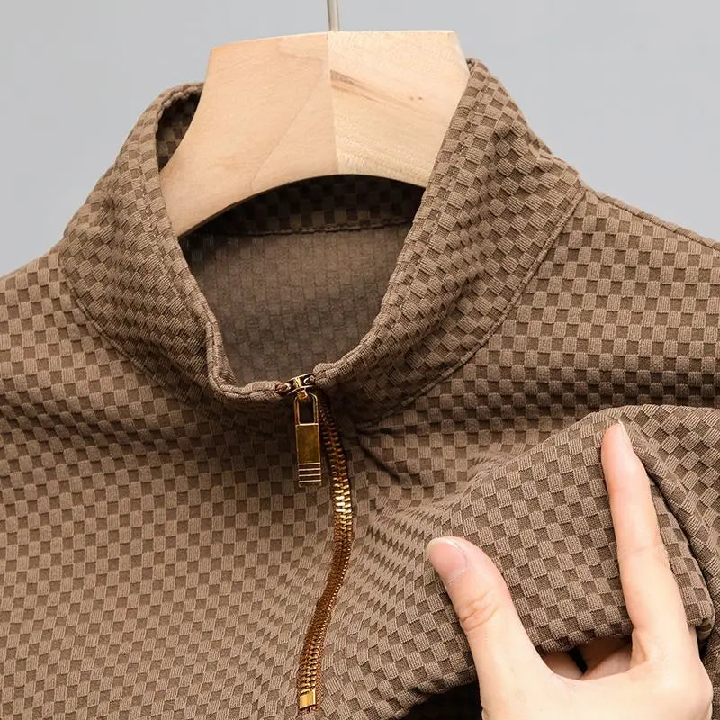 Plaid Geometric Jacquard Zipper Sweater