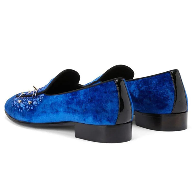 Studs Spike Black Blue Velvet Loafers