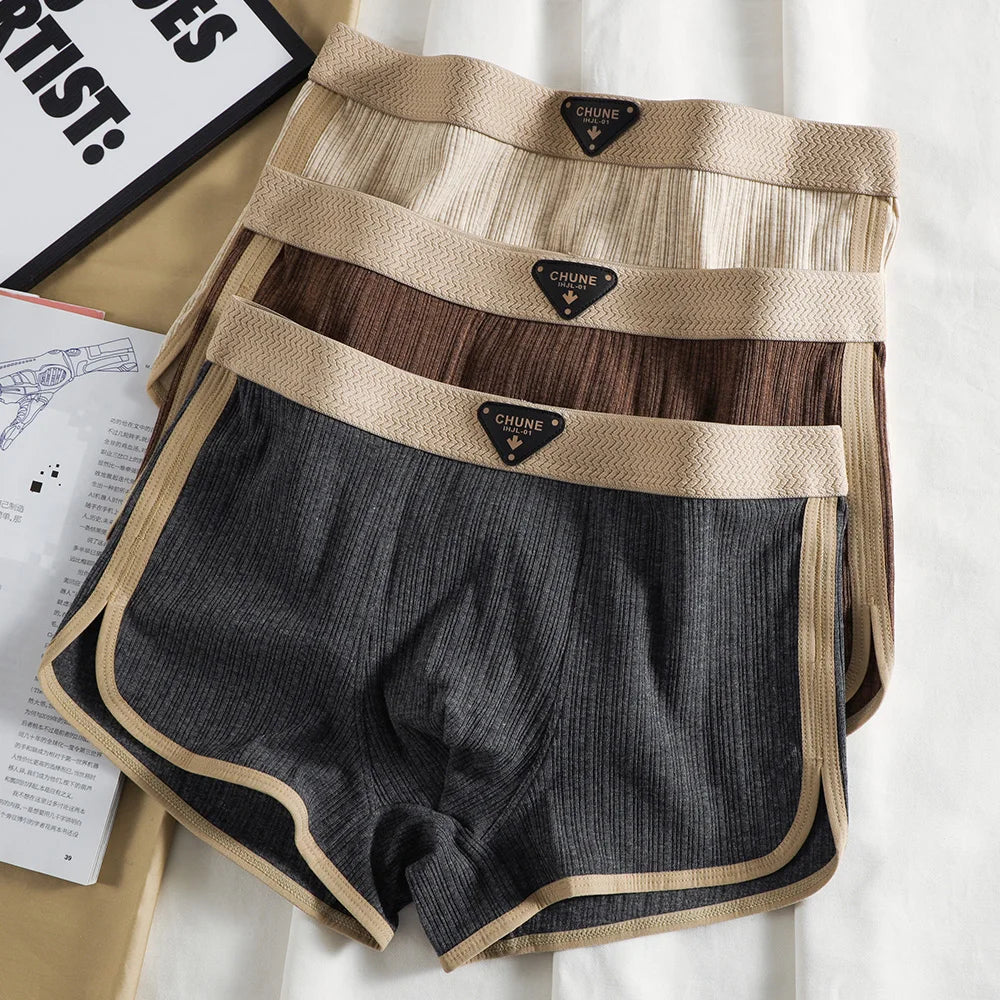 Breathable Solid Striped Elastic Boxer Set