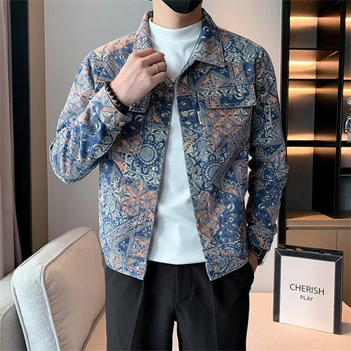 Geometric Pattern Casual Denim Jacket