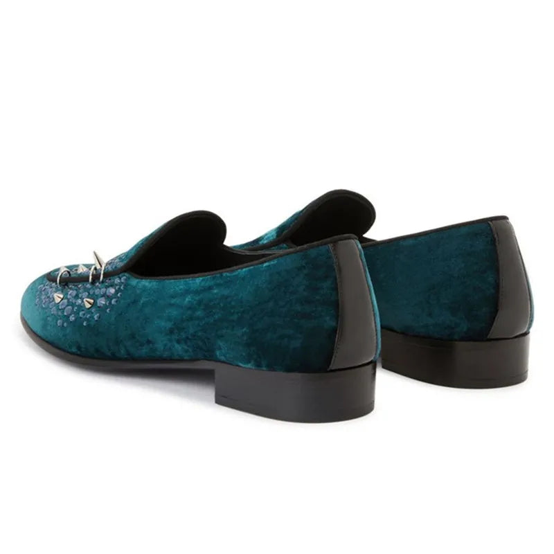 Studs Spike Black Blue Velvet Loafers