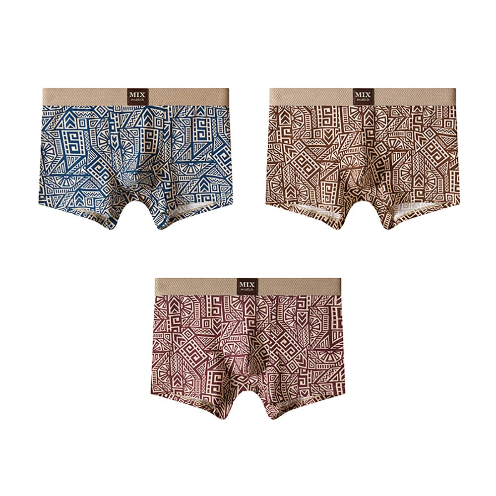 Geometric Printed Elastic-Waist Boxer Set