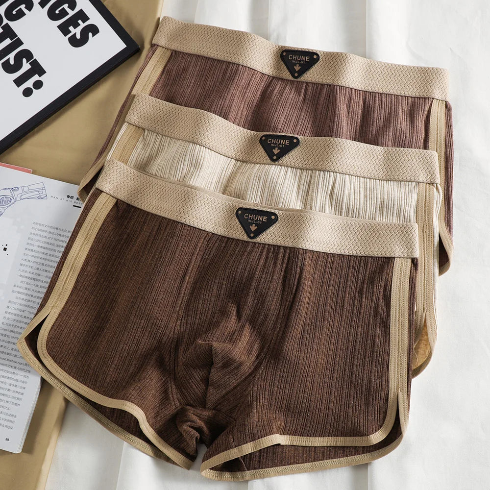 Breathable Solid Striped Elastic Boxer Set