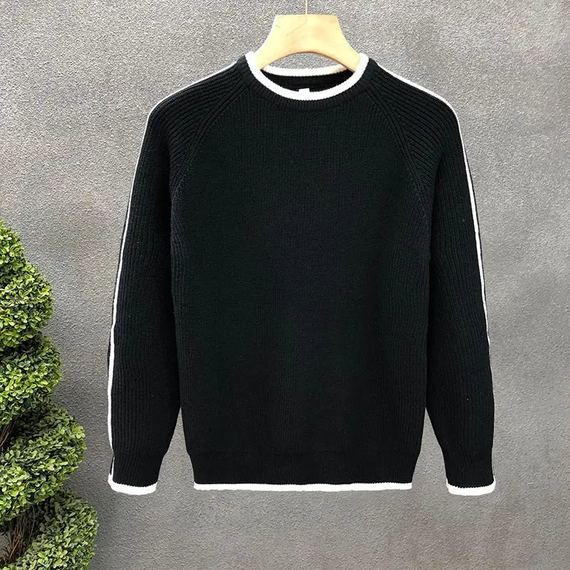 Solid Spliced Round Neck Sweater