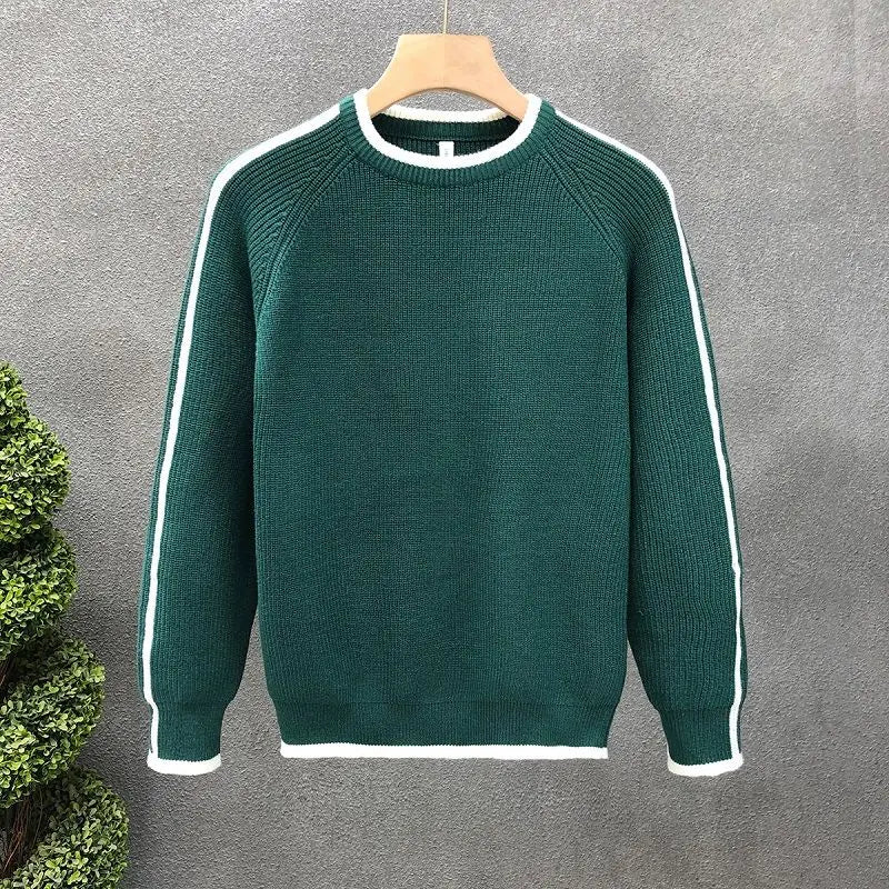 Solid Spliced Round Neck Sweater