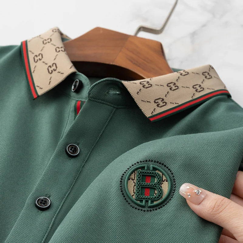 Collar Patterned Embroidery Polo Shirt