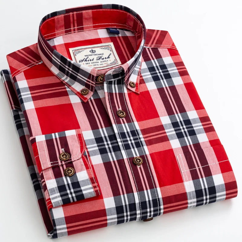 Plaid Pattern Long Sleeve Men Shirt