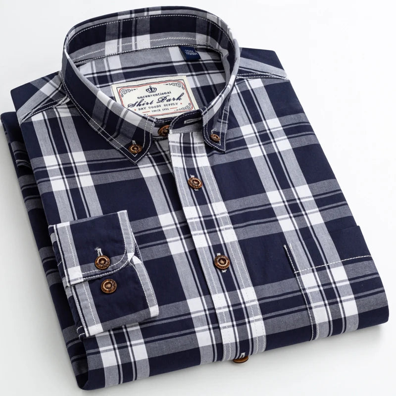 Plaid Pattern Long Sleeve Men Shirt