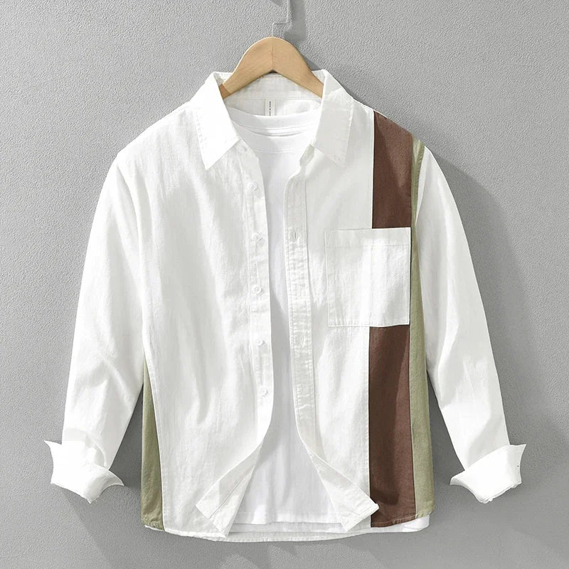 Spliced Contrast Patchwork Simple Shirt