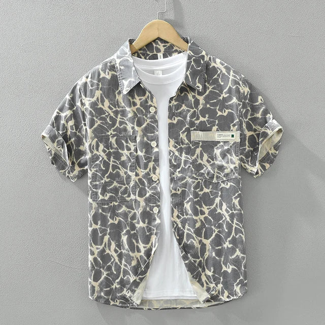 Printed Pattern Short Sleeve Cotton Shirt