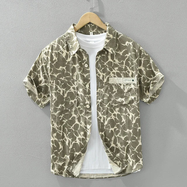 Printed Pattern Short Sleeve Cotton Shirt