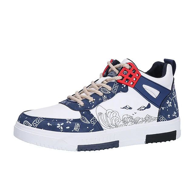 Geometric-Printed PU Leather Sneakers