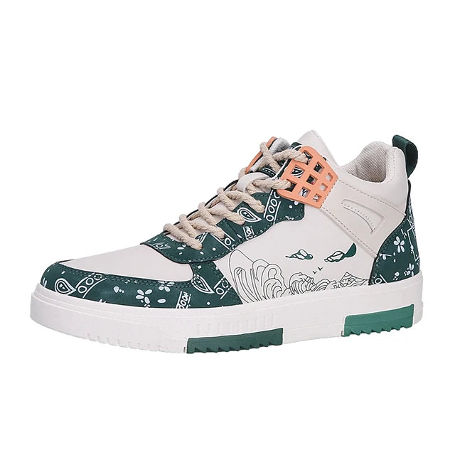 Geometric-Printed PU Leather Sneakers