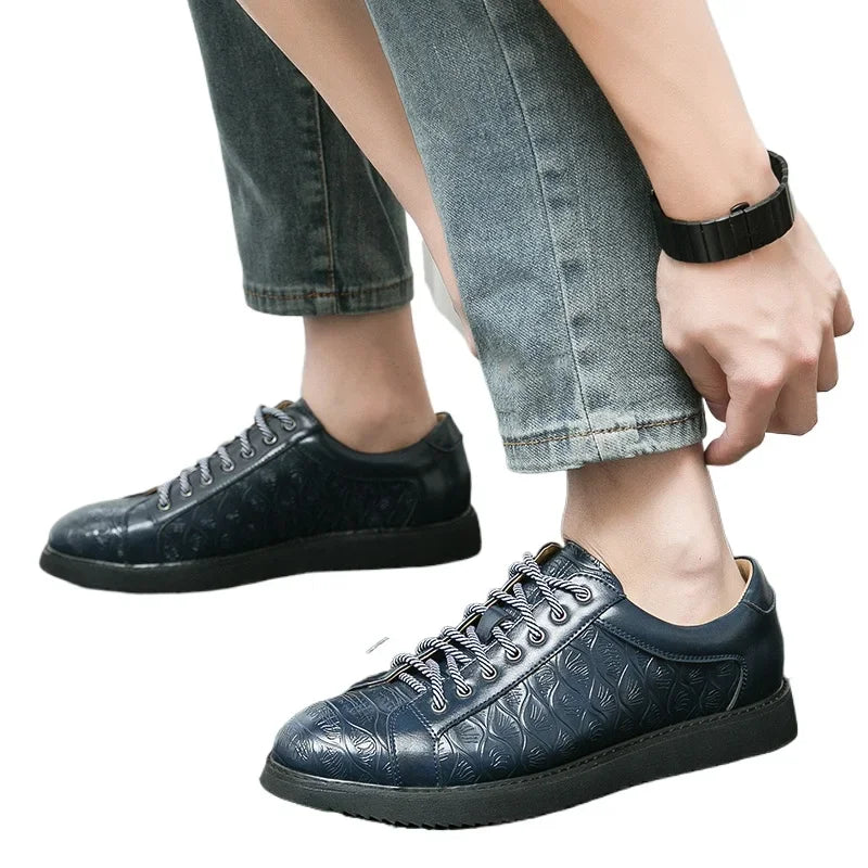 Natural Cowhide Leather Flat Sneakers