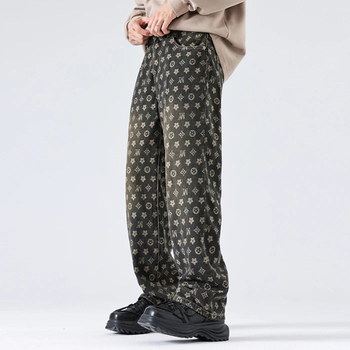 Full Printed Jacquard Straight Jeans
