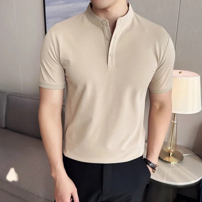 Solid Color Stand Neck Polo Shirt