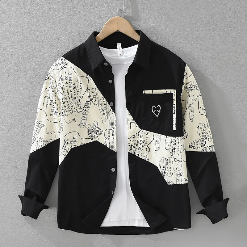Geometric Patchwork Cotton Men's Shirt