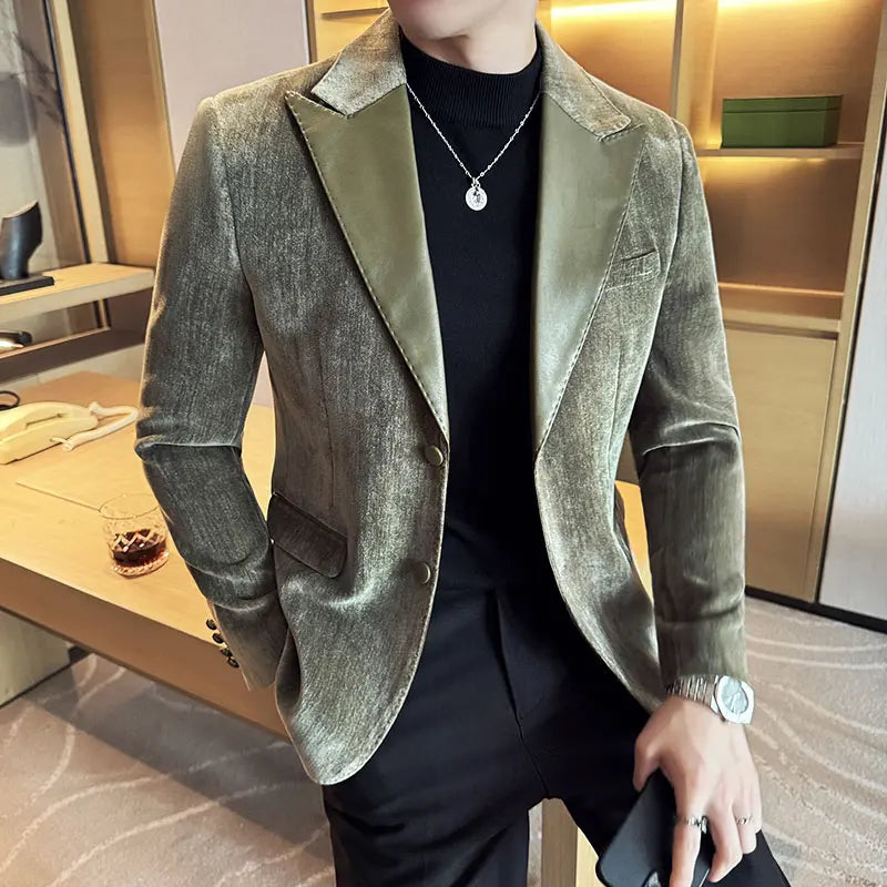 Splicing Leather Neck Men's Blazer