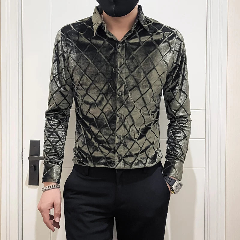 Long-sleeved Bright Velvet Shirt