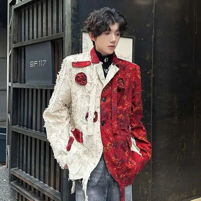 Red-White Ribbon Three-Dimensional Rose Blazer