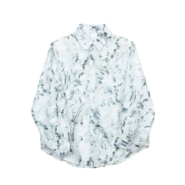 Abstract Painted See-Through Loose Shirt