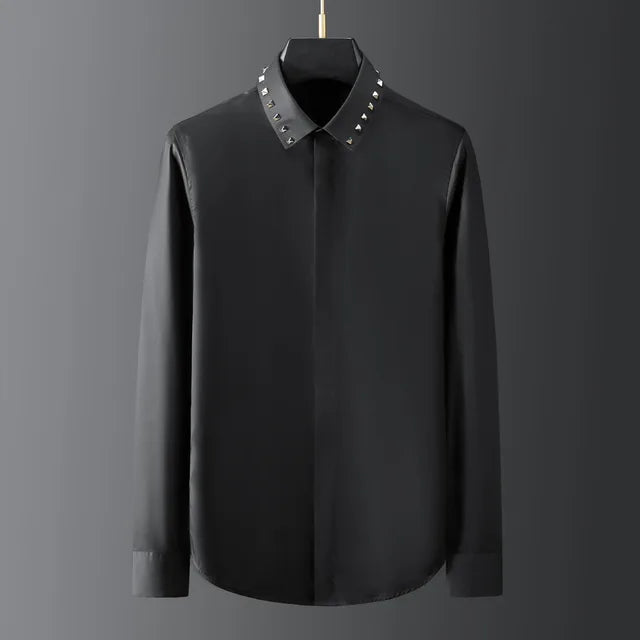 Solid Diamond Rivet Collar Shirt