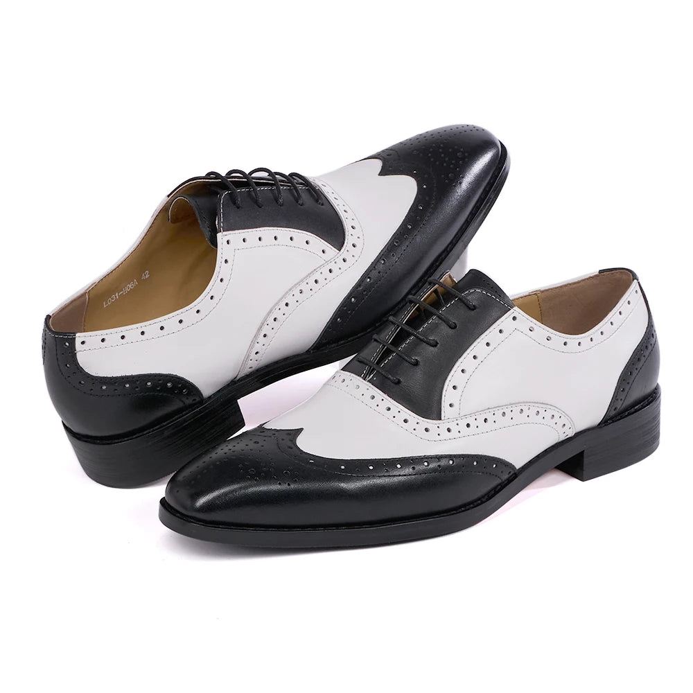 Patchwork Color Leather Wingtip Shoes