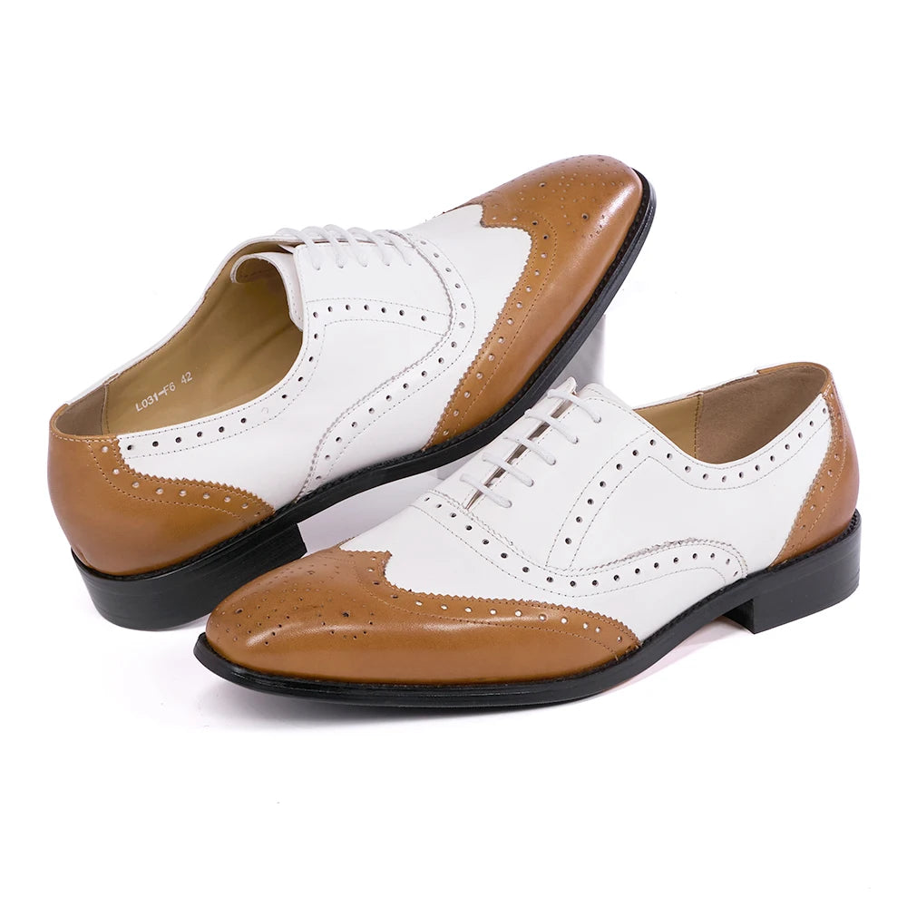 Patchwork Color Leather Wingtip Shoes