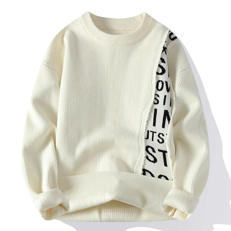 Letter Printed Patchwork Design Sweater