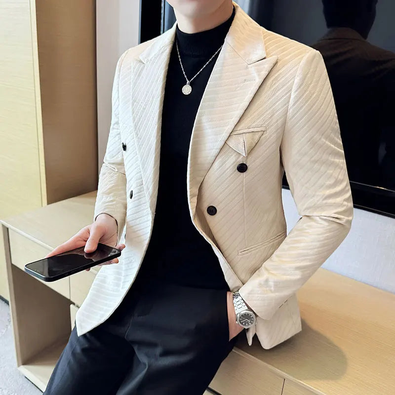 British Style Double Breasted Velvet Blazer