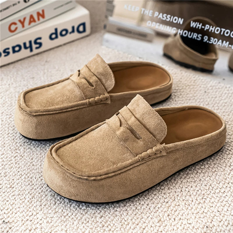 Minimal Moc-Toe Suede Mules Loafers