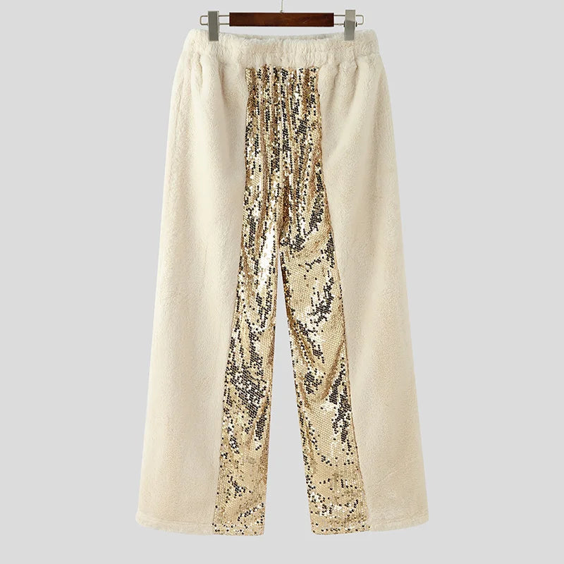 Sparkling Sequin Splicing Plush Pants