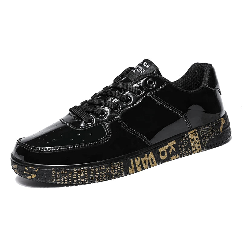 Gold Shiny Letter Pattern Sole Sneakers