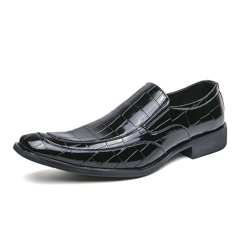 Square-Toe Crocs Skin Pattern Leather Loafers