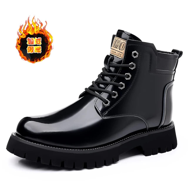 Shiny Genuine Leather Platform Boots