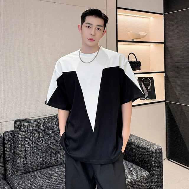 B&W Contrast Color Patchwork T-Shirt
