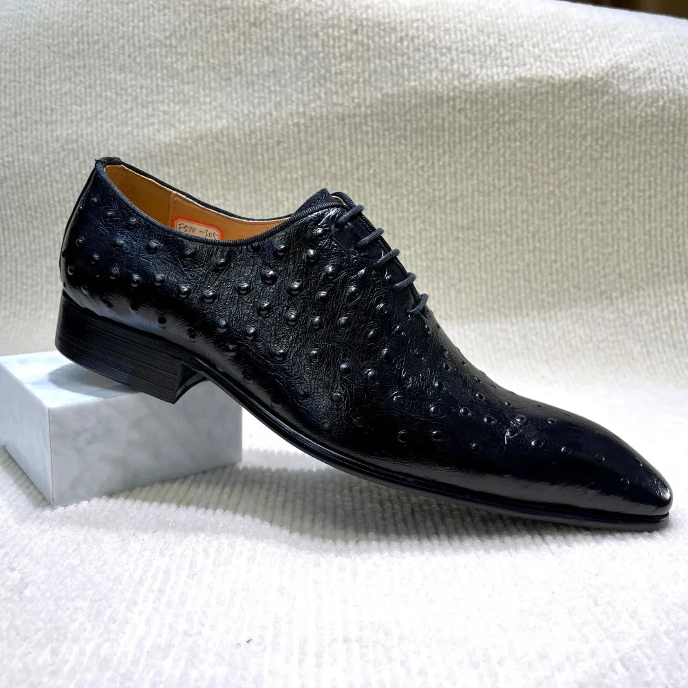 Luxury Ostrich Texture Leather Oxford Shoes