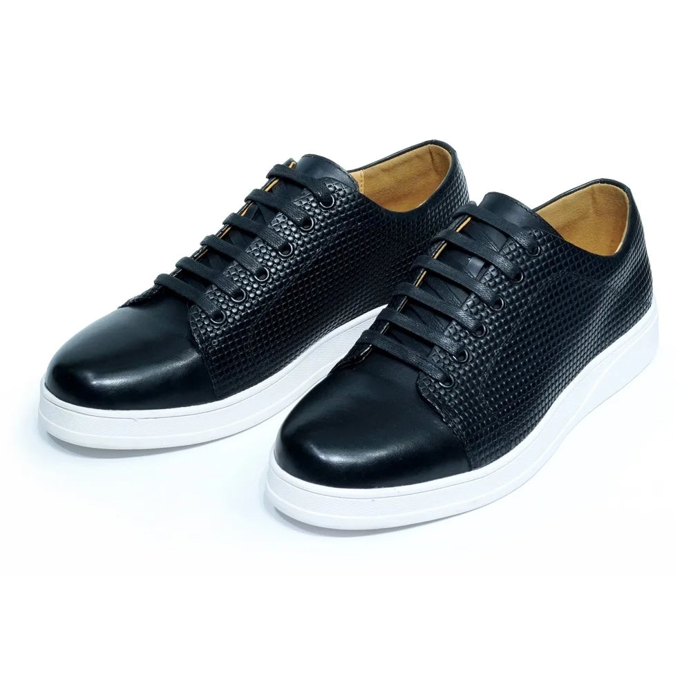 Premium Textured Leather Lace-Up Sneakers