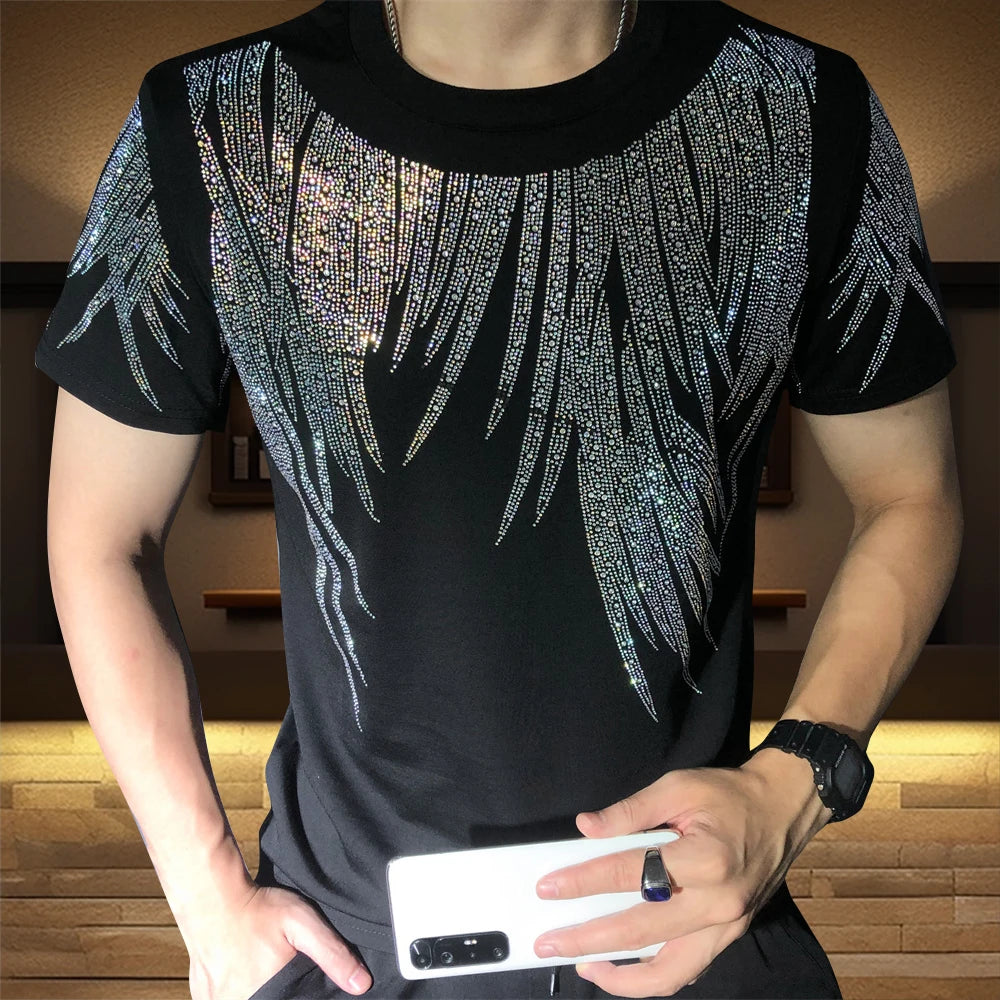 Fashion Wings Pattern Rhinestones T-Shirt