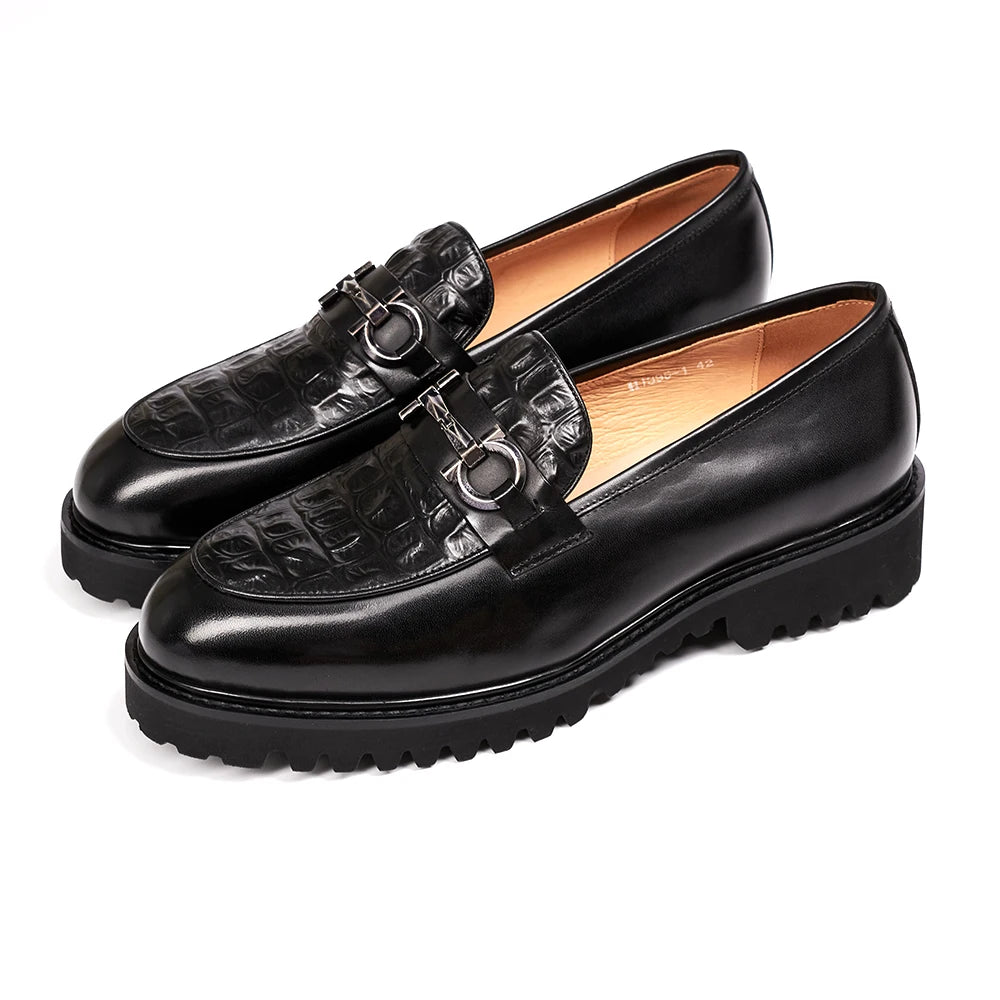Genuine-Leather Snakeskin Pattern Appliques Loafers